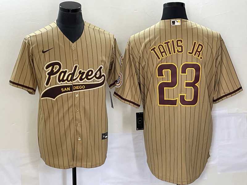 Men%27s San Diego Padres #23 Fernando Tatis Jr Tan NEW 2023 Cool Base Stitched Jerseys